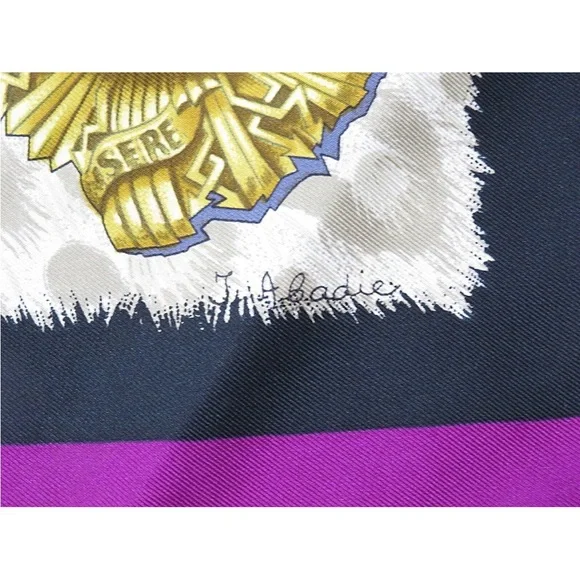 Hermes Purple and Gold Silk Scarf